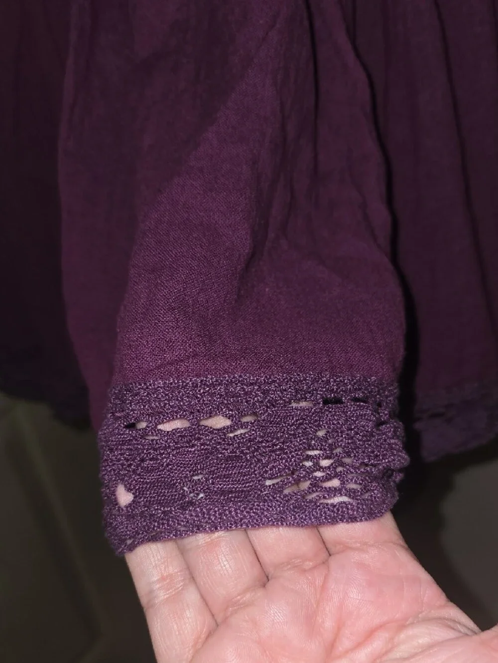 Purple Smocked Waist Crochet-Hem Skirt